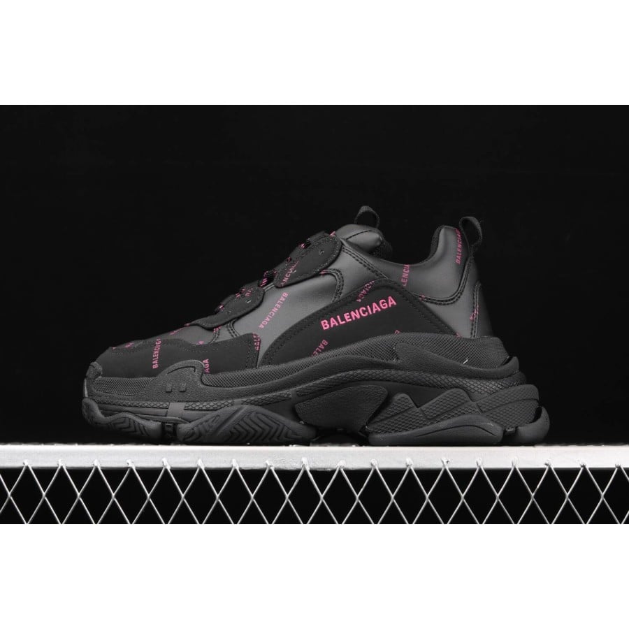 Balenciag* Wmns Triple S Sneaker 'All Over Logo - Black Pink'